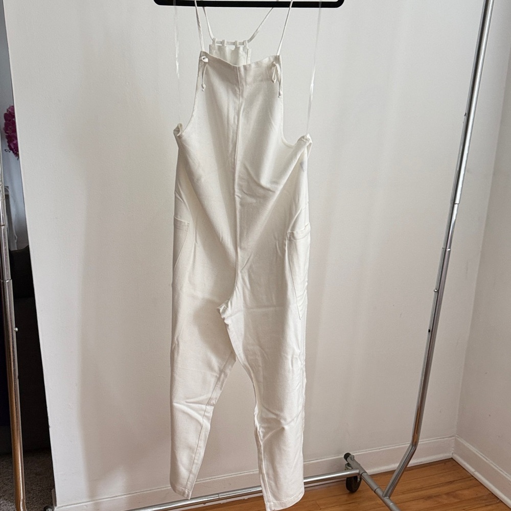 Vanilla Star Cream Cotton Tie-Shoulder Jumpsuit
